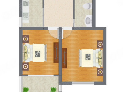 2室1厅 57.75平米