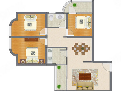 3室2厅 107.57平米户型图