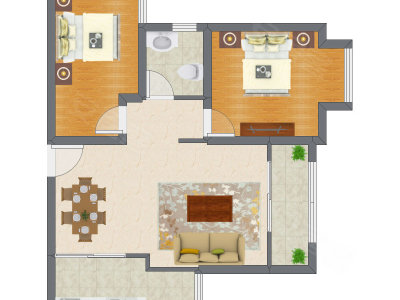 2室2厅 78.44平米户型图