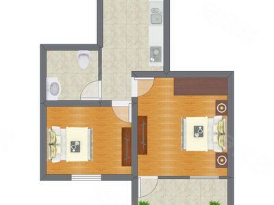 2室1厅 47.70平米户型图