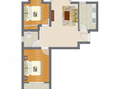 2室1厅 90.56平米户型图