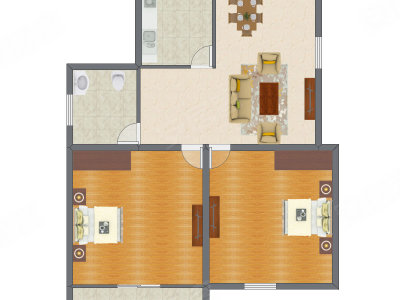 2室1厅 54.25平米