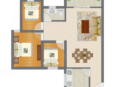 3室2厅 82.73平米户型图
