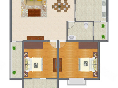 2室2厅 98.01平米户型图