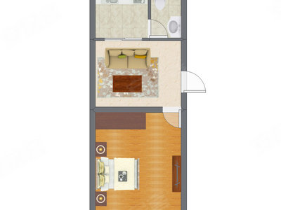 1室1厅 34.64平米