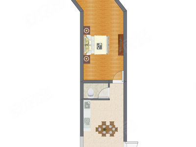 1室1厅 41.53平米户型图