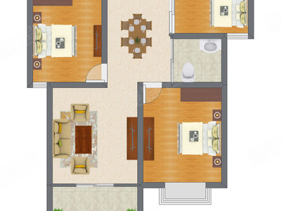 3室1厅 65.46平米