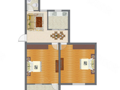 2室1厅 69.74平米户型图