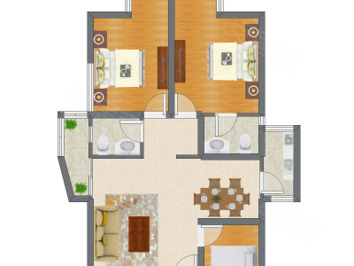 3室2厅 96.11平米户型图