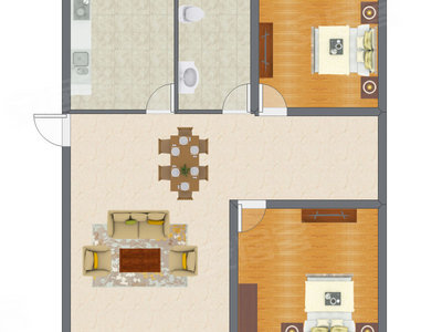 2室2厅 83.14平米户型图