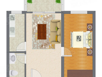 1室1厅 54.78平米户型图