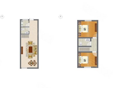 2室2厅 41.84平米户型图