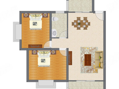 2室2厅 92.70平米户型图