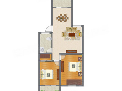 2室2厅 60.10平米户型图