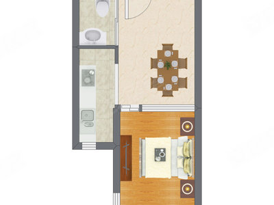 1室1厅 35.11平米户型图