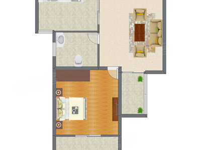 1室1厅 55.85平米户型图