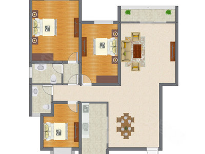 3室2厅 135.83平米户型图