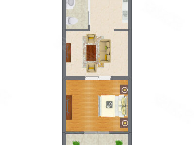1室1厅 37.89平米户型图