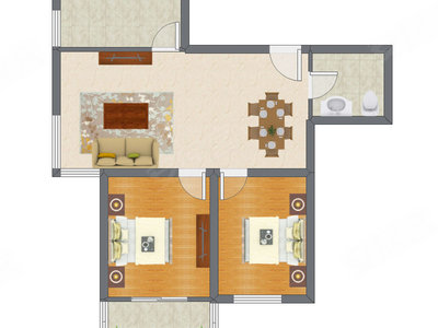 2室1厅 99.89平米户型图