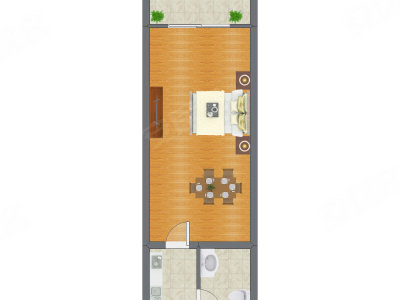 1室1厅 37.45平米户型图