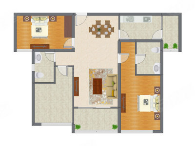 2室2厅 95.20平米户型图