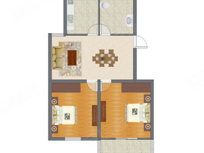 2室1厅 70.34平米户型图