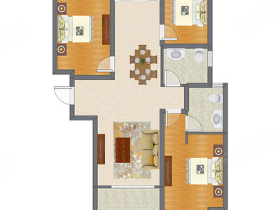 3室2厅 97.04平米户型图