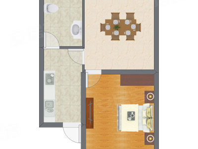 1室1厅 39.83平米户型图