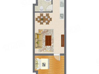 1室2厅 57.20平米户型图