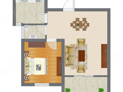 1室1厅 44.11平米户型图