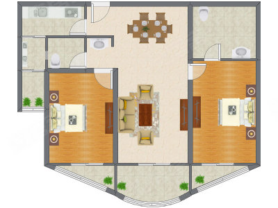 2室2厅 121.51平米户型图