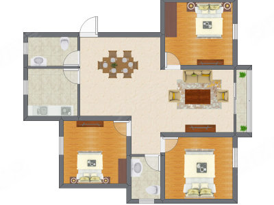 3室2厅 81.32平米户型图