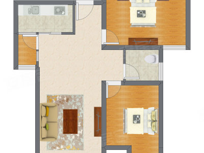 2室1厅 90.38平米户型图