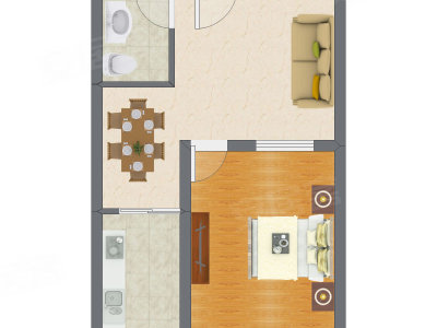 1室2厅 57.32平米户型图