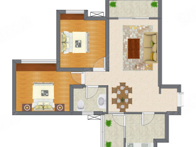 2室2厅 82.59平米户型图