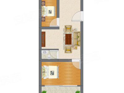 2室1厅 29.73平米户型图