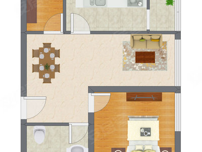 1室2厅 39.31平米户型图
