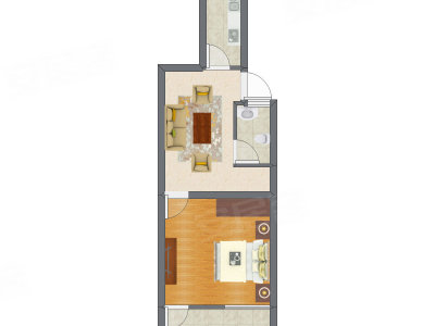 1室1厅 32.95平米户型图