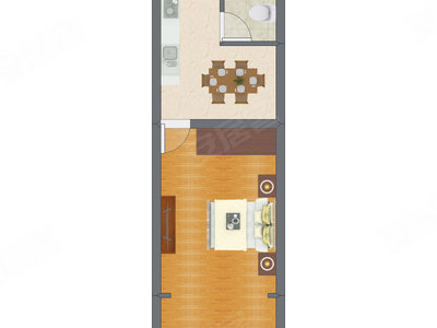 1室1厅 34.24平米