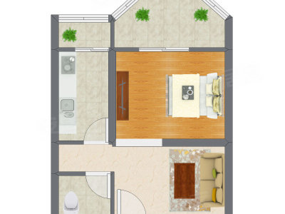 1室1厅 32.65平米户型图