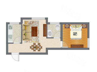1室1厅 45.12平米户型图