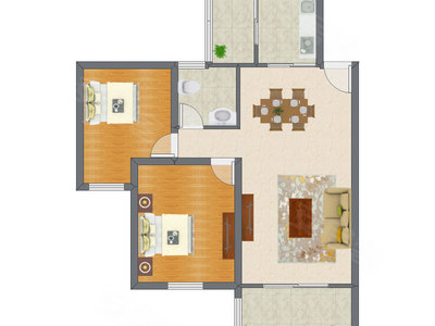 2室2厅 89.61平米户型图