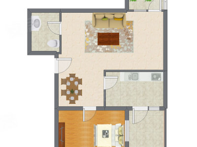 1室2厅 83.20平米户型图