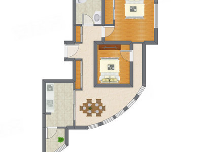 1室1厅 89.98平米户型图