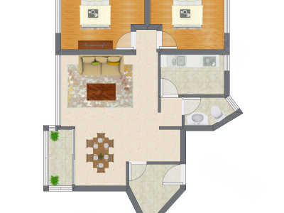 2室2厅 81.47平米户型图