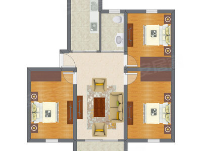 3室1厅 71.48平米户型图