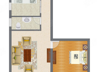 1室1厅 43.68平米户型图