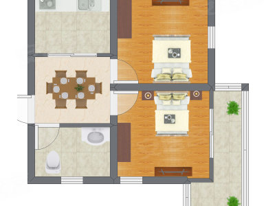 2室1厅 35.31平米户型图