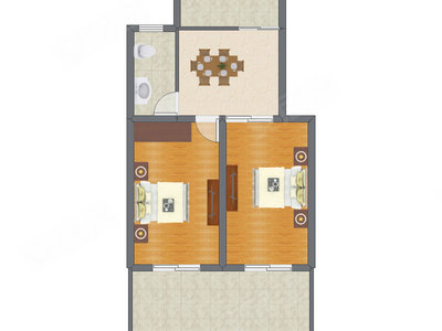 2室1厅 68.10平米户型图