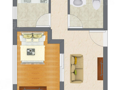1室1厅 25.41平米户型图